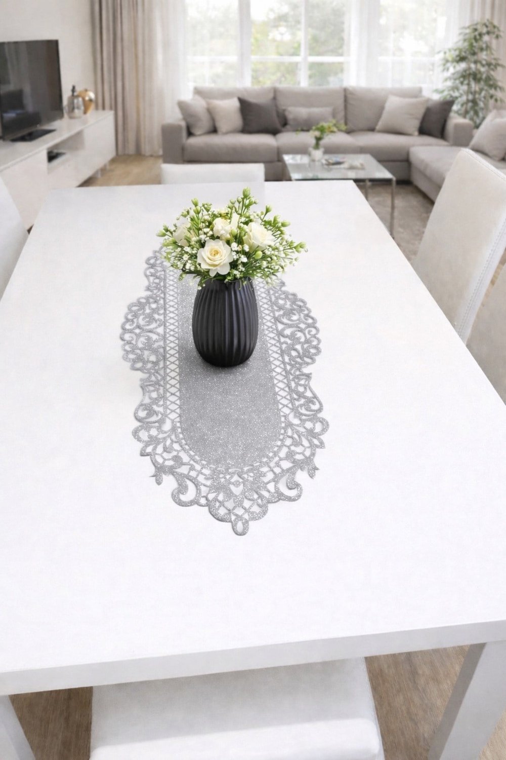 Simli Deri Görünümlü 100x33 Lüx dekoratif Runner