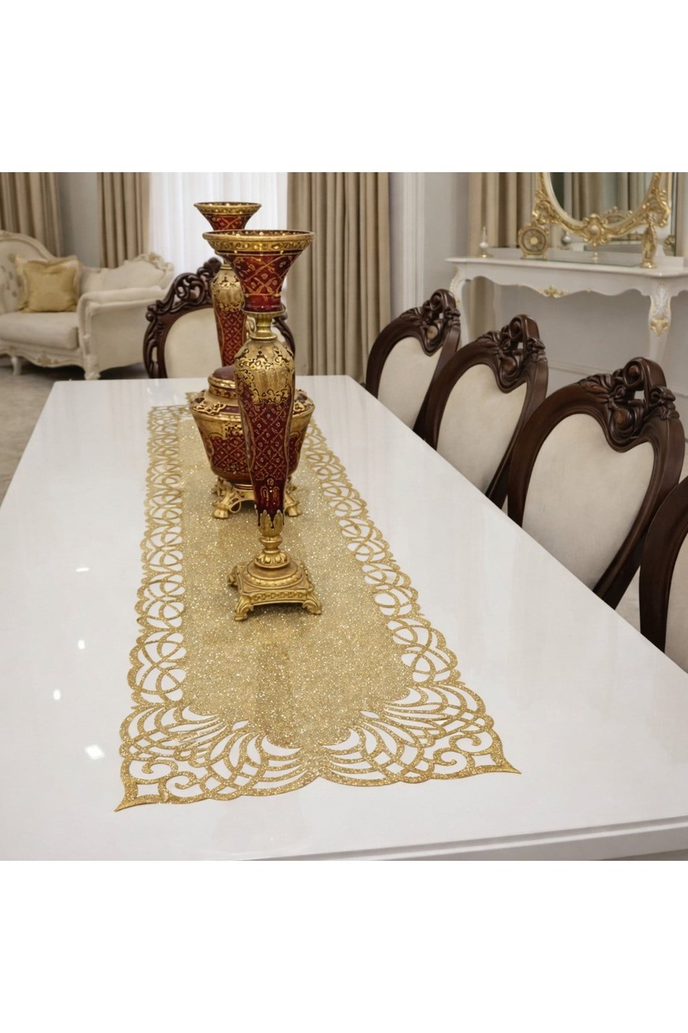 Simli Deri görünümlü 35 x110 Lazer Kesimli Gold Runner