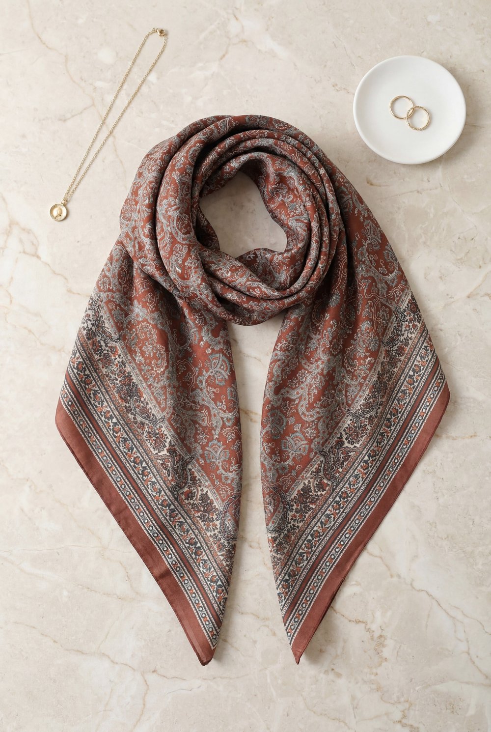 Barok Desen Coton Eşarp -Bordo