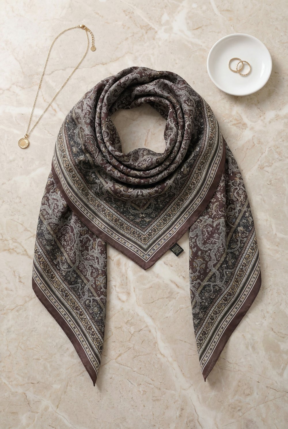 Barok Desen Coton Eşarp -Mürdüm