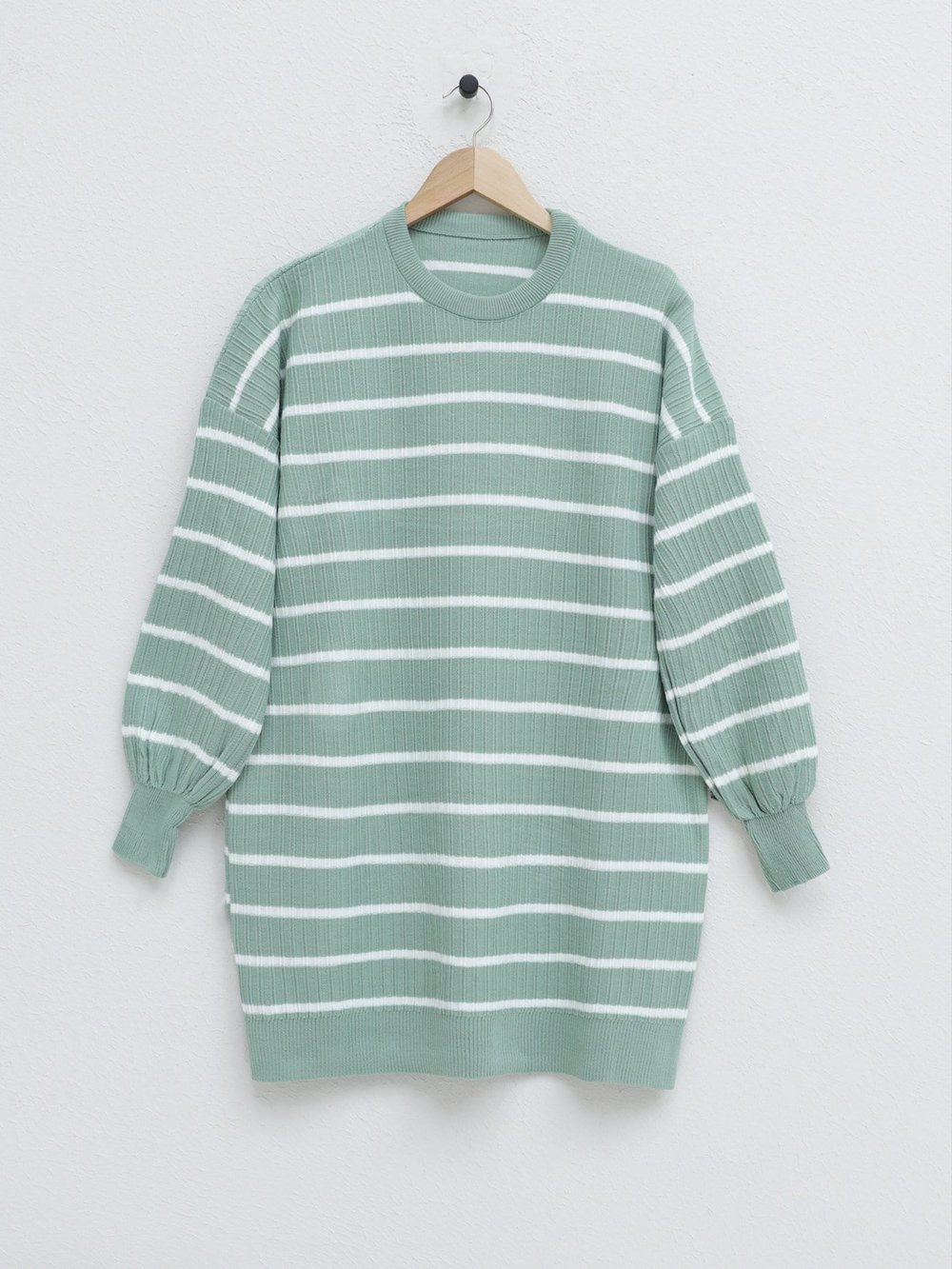 Bisiklet Yaka Fitilli Triko Tunik -Mint