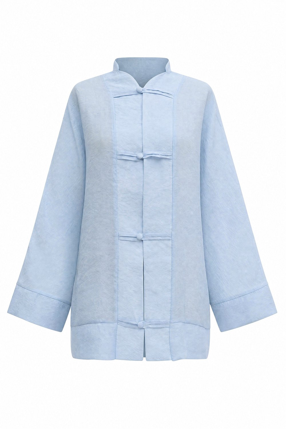 Biye Düğmeli V Yaka Organze Vual Oversize Kimono -Bebe Mavi