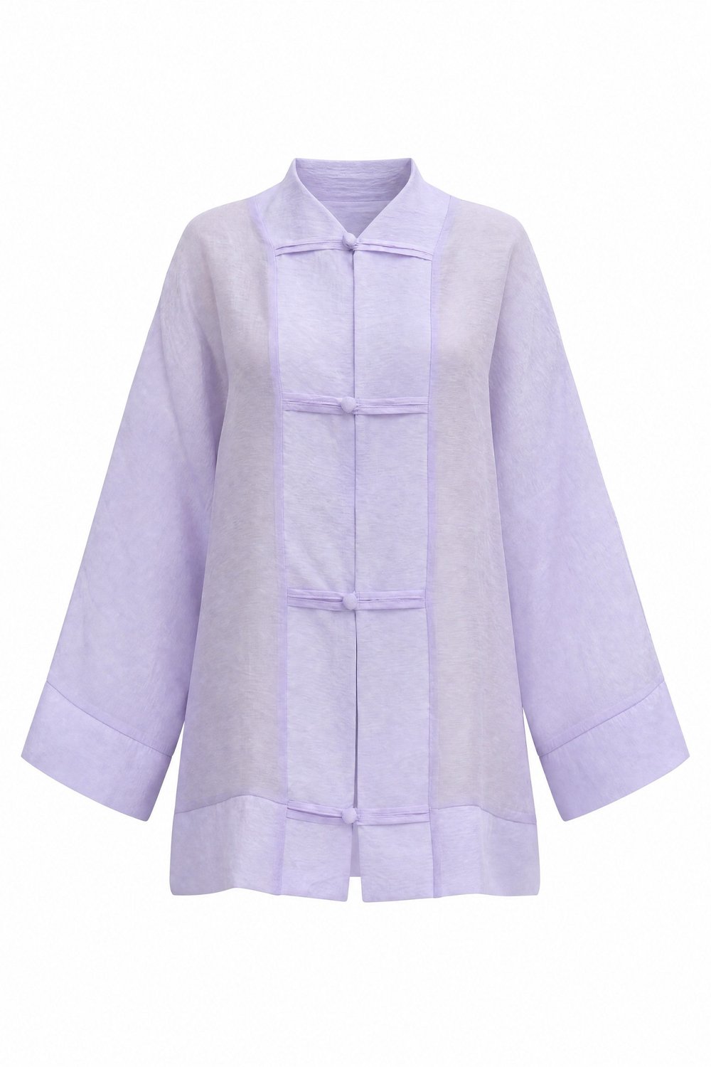 Biye Düğmeli V Yaka Organze Vual Oversize Kimono -Lila