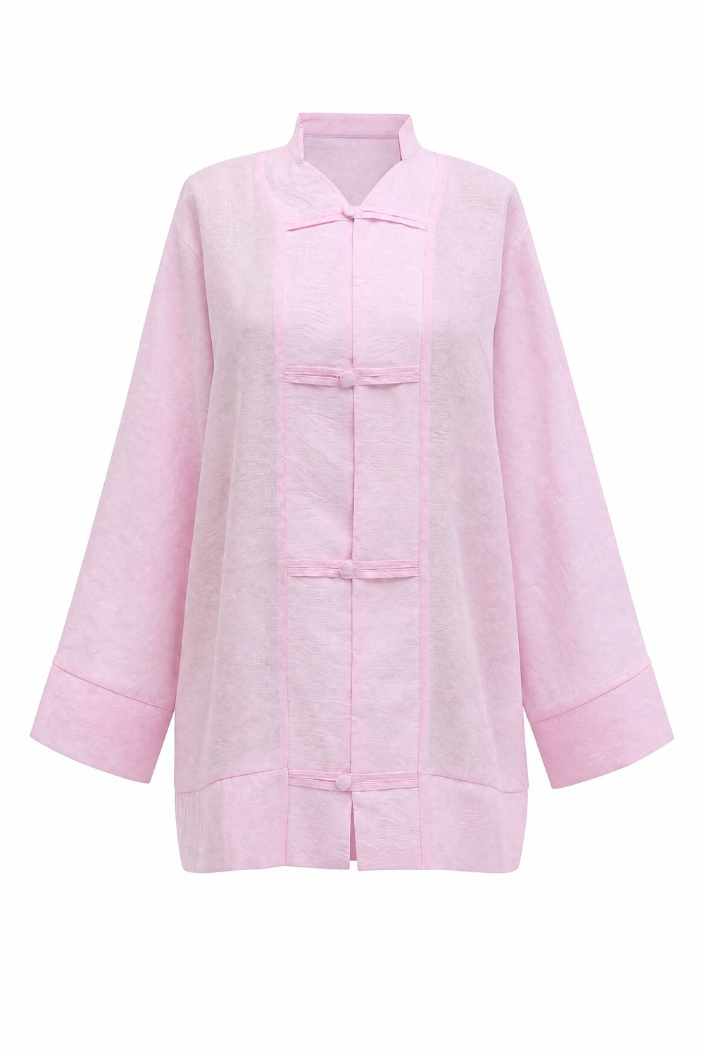 Biye Düğmeli V Yaka Organze Vual Oversize Kimono -Pembe