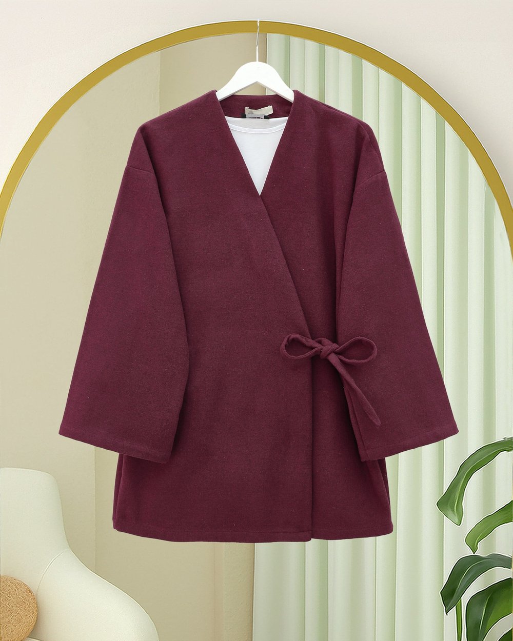 Çapraz Bağlamalı Kaşe Kimono -Bordo