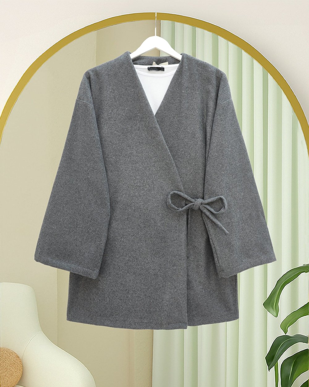 Çapraz Bağlamalı Kaşe Kimono -Füme