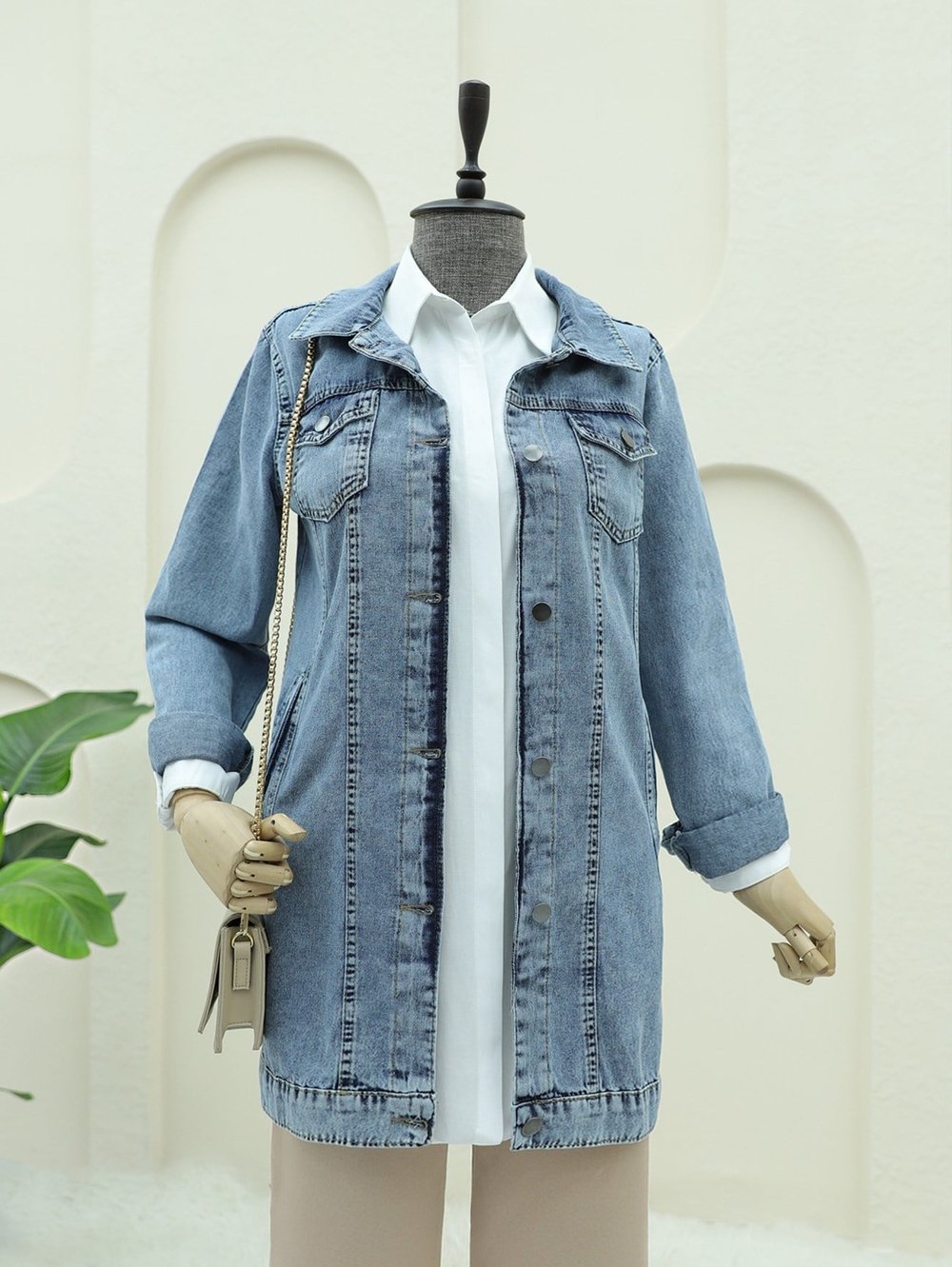 Cep Detaylı Random yıkama Kot ceket -Buz Mavi