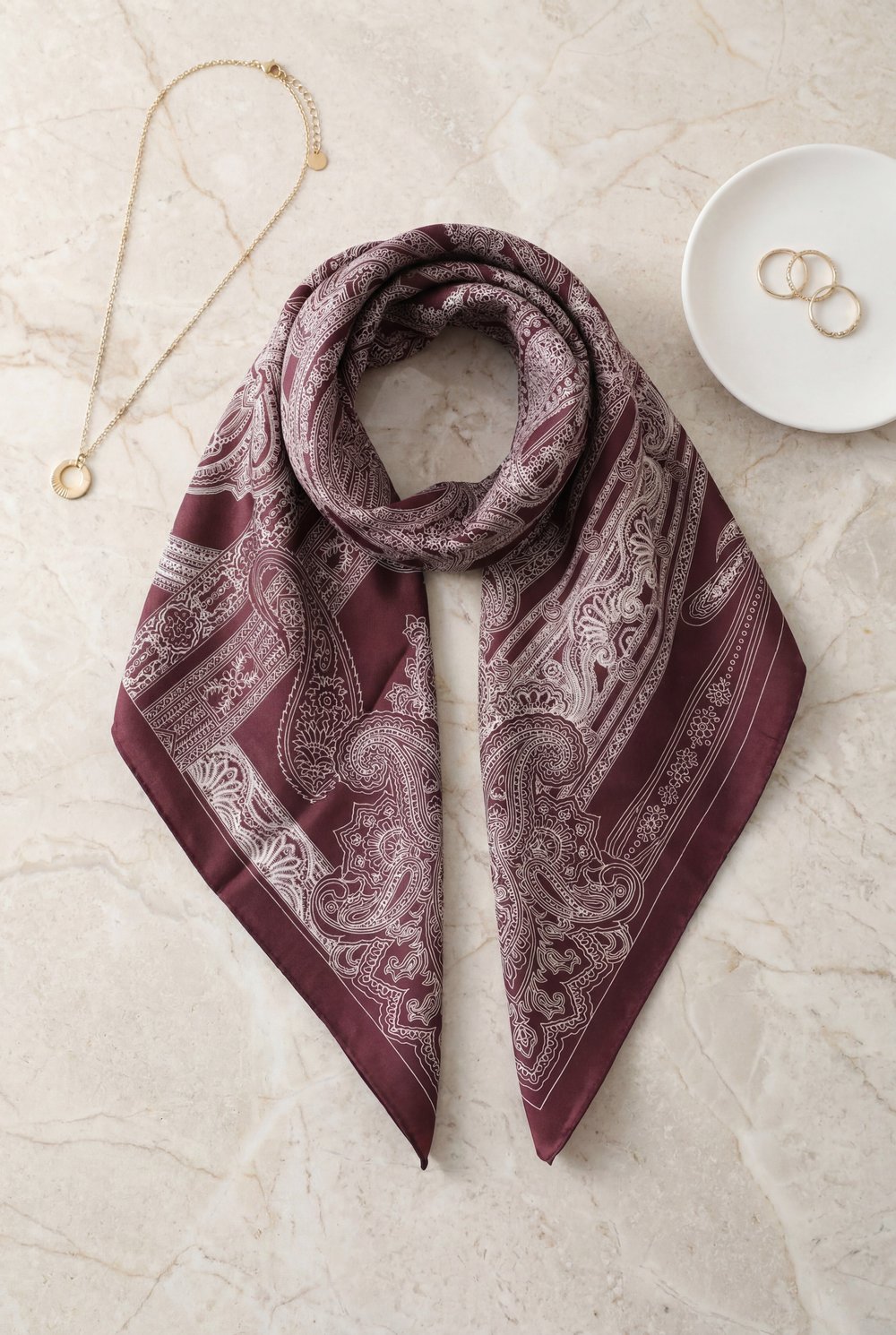 Eskiz Desenli Rayon Eşarp -Mürdüm
