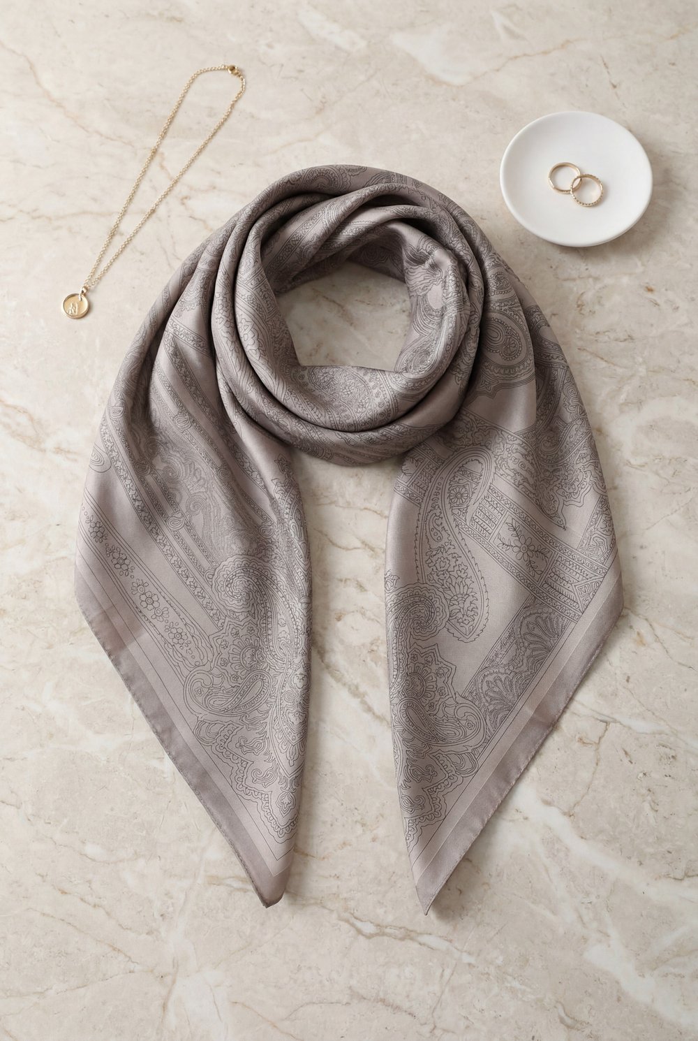 Eskiz Desenli Rayon Eşarp -Vizon