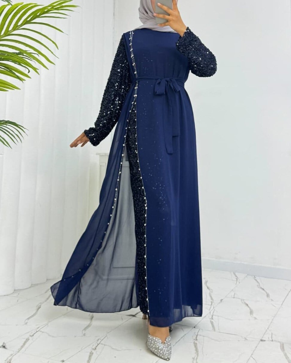 Kolları Pul Payet Kemerli Şifon Abiye  -Laci