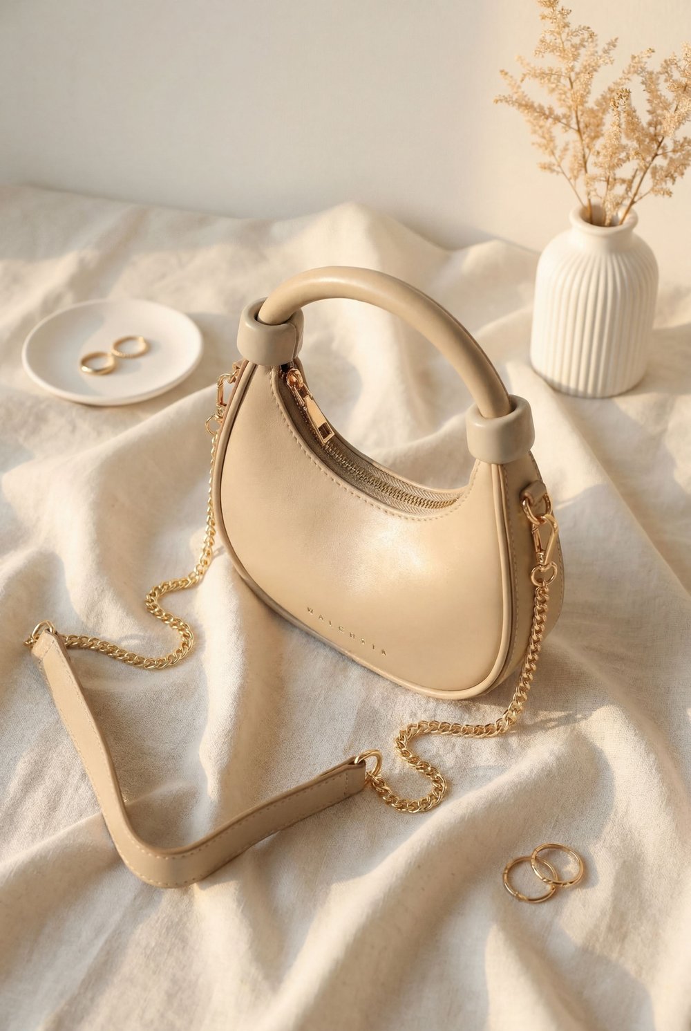 Modern Tasarım Boğumlu Saplı Askılı Mini Hobo Çanta -Vizon
