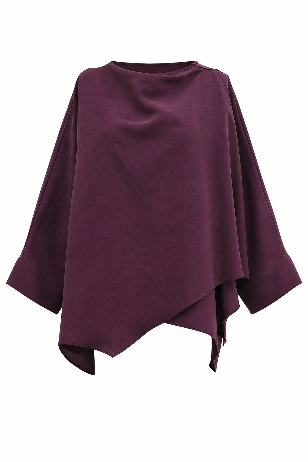 Omuzu Düğmeli Yarasa Kol Modal Kimono Panço -Mürdüm