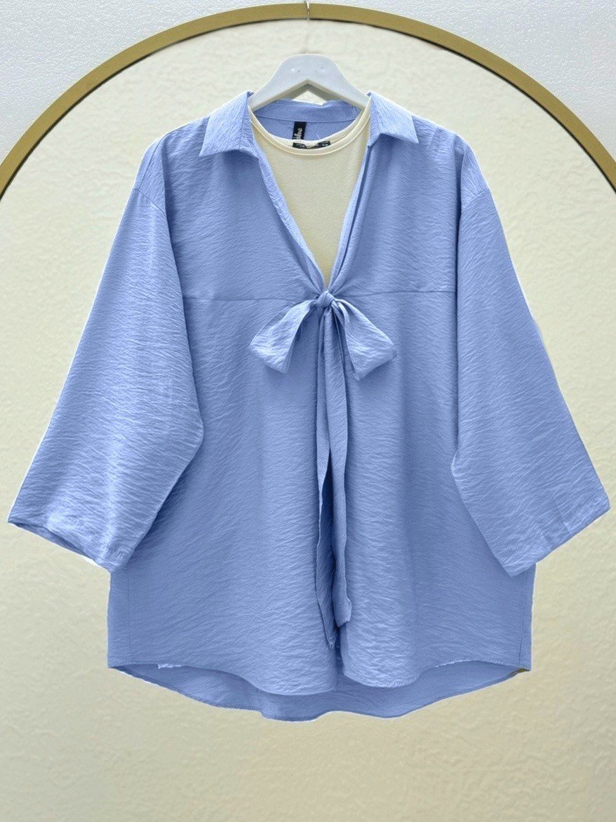 Önden Bağlamalı Yazlık Kimono -Mavi