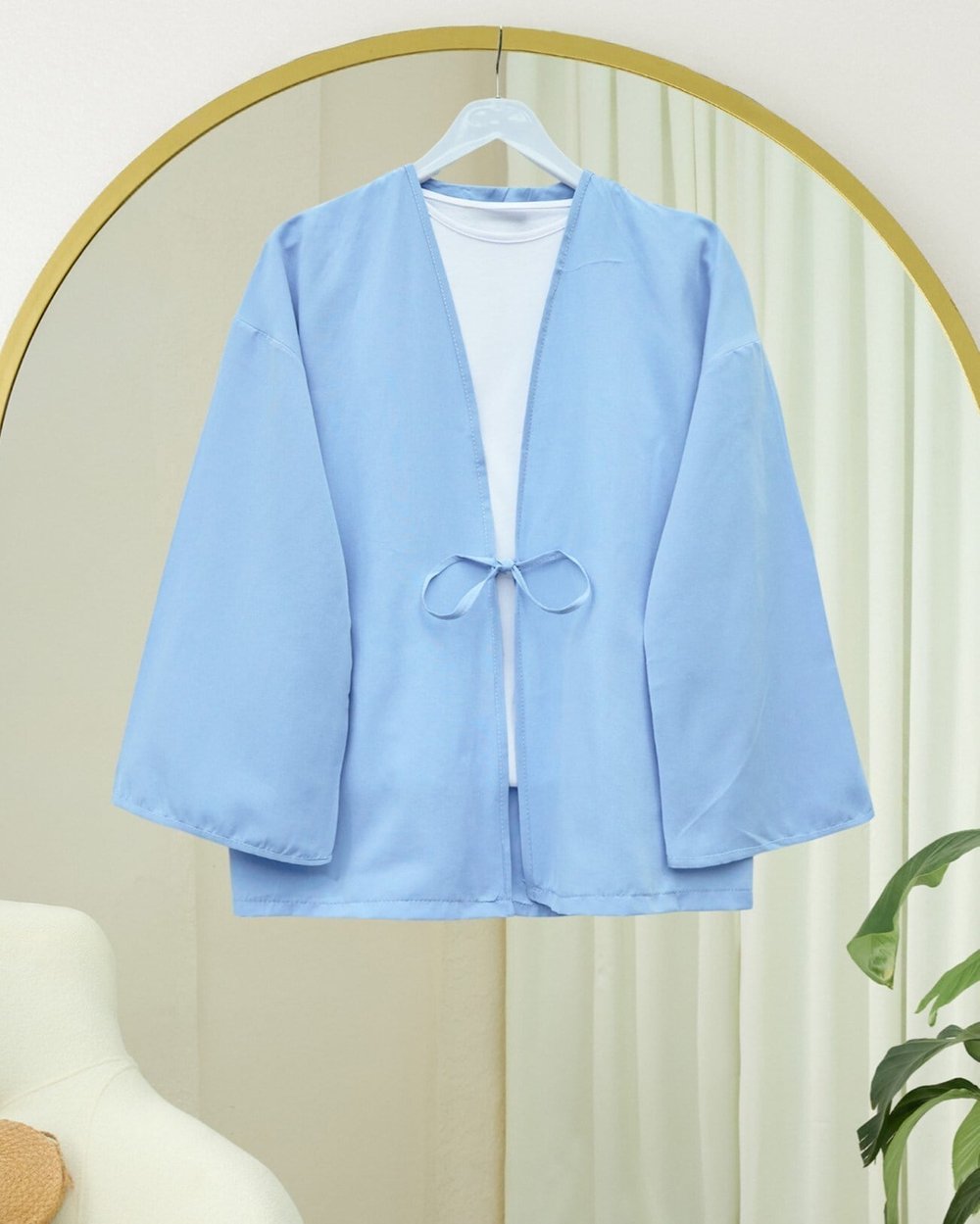 Önü Bağcıklı Poplin Kimono -Bebe Mavi