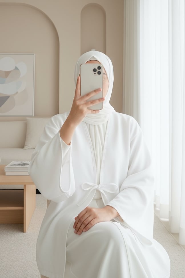 Önü Bağcıklı Poplin Kimono -Beyaz