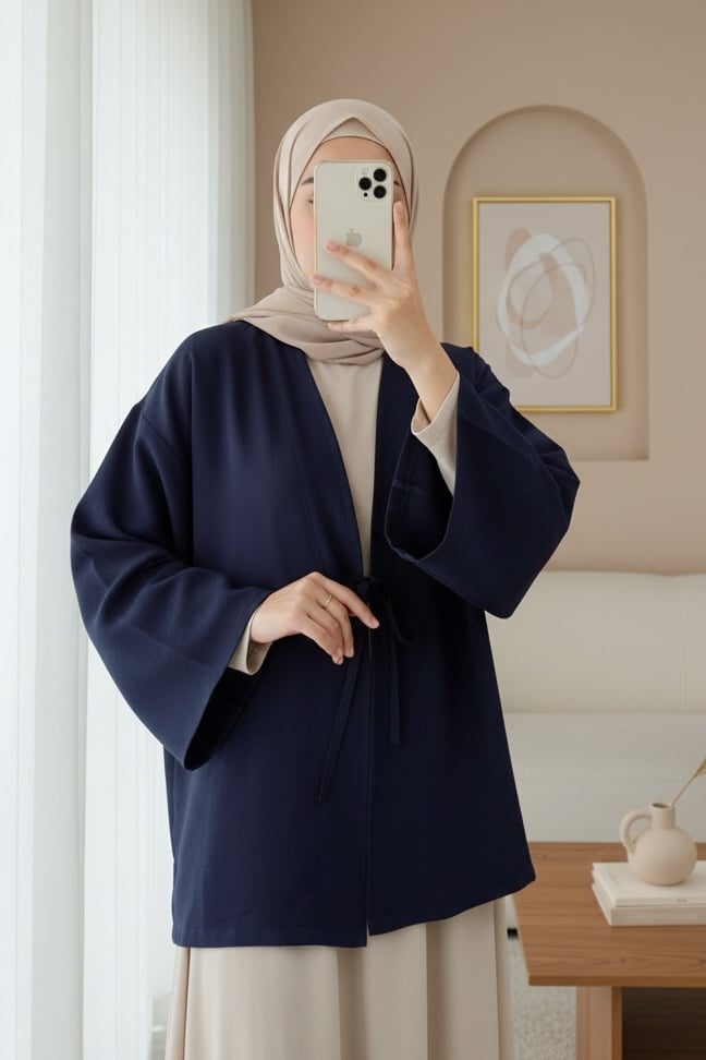 Önü Bağcıklı Poplin Kimono -Laci