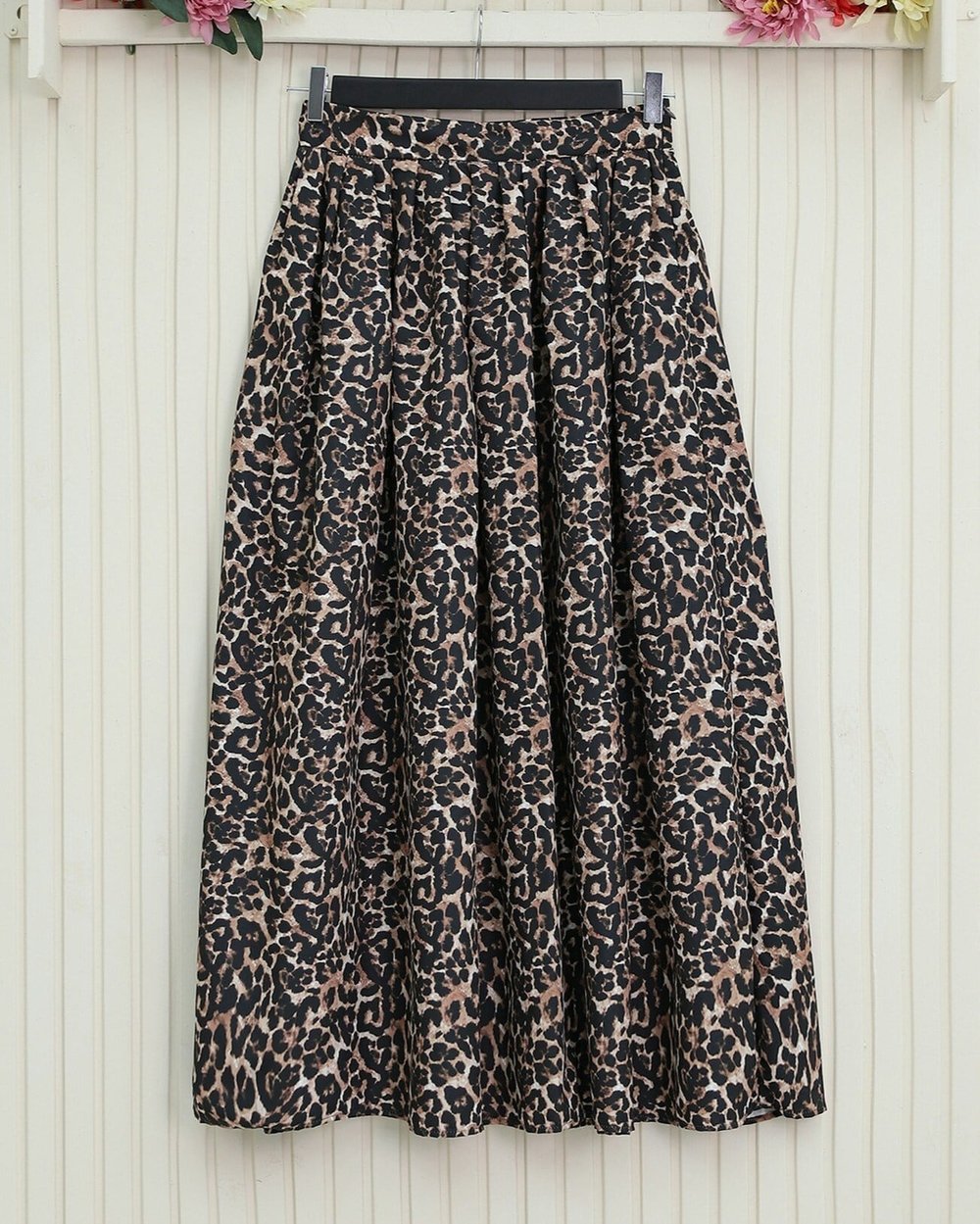 Pliseli Soft Balon Leopar Etek -Siyah
