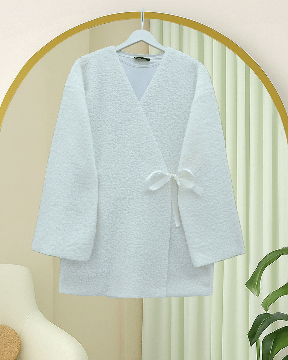 Yandan Bağlamalı Buklet Kimono   -Beyaz