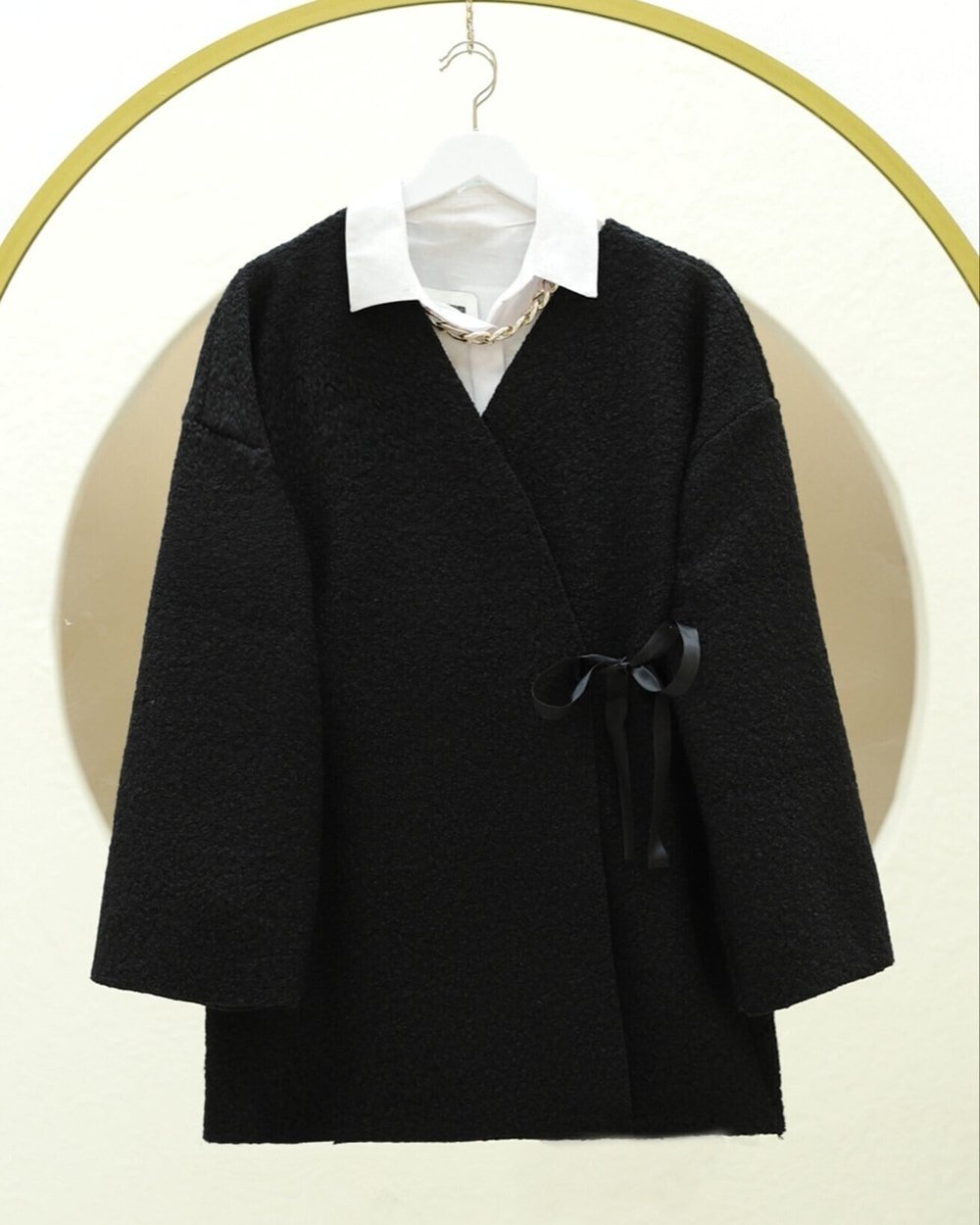 Yandan Bağlamalı Buklet Kimono -Siyah