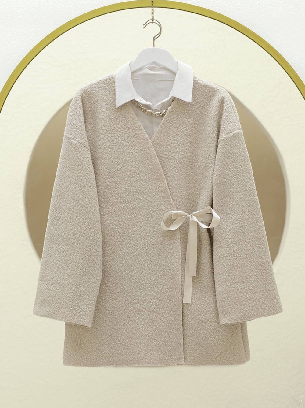 Yandan Bağlamalı Buklet Kimono -Taş