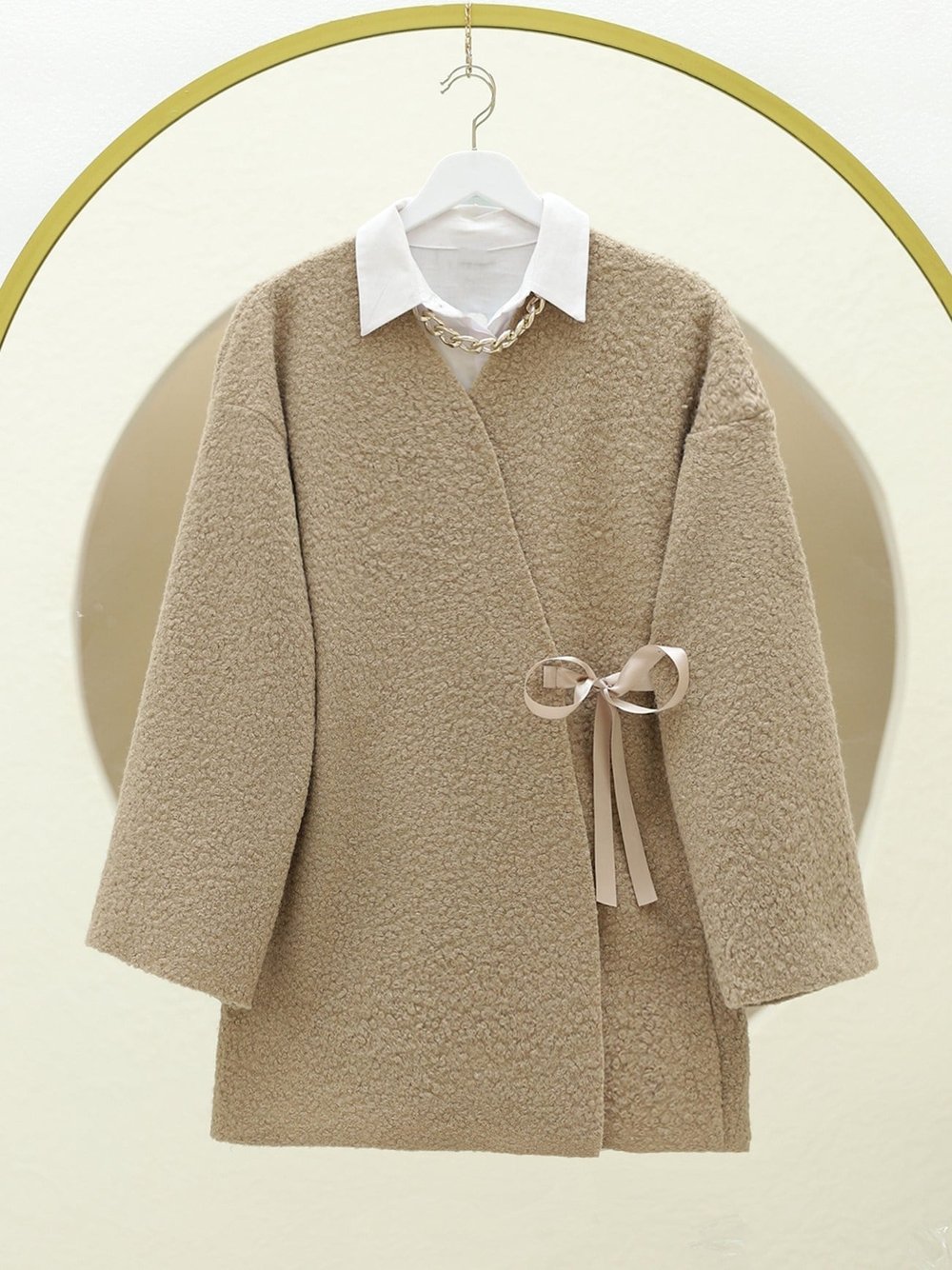 Yandan Bağlamalı Buklet Kimono -Vizon