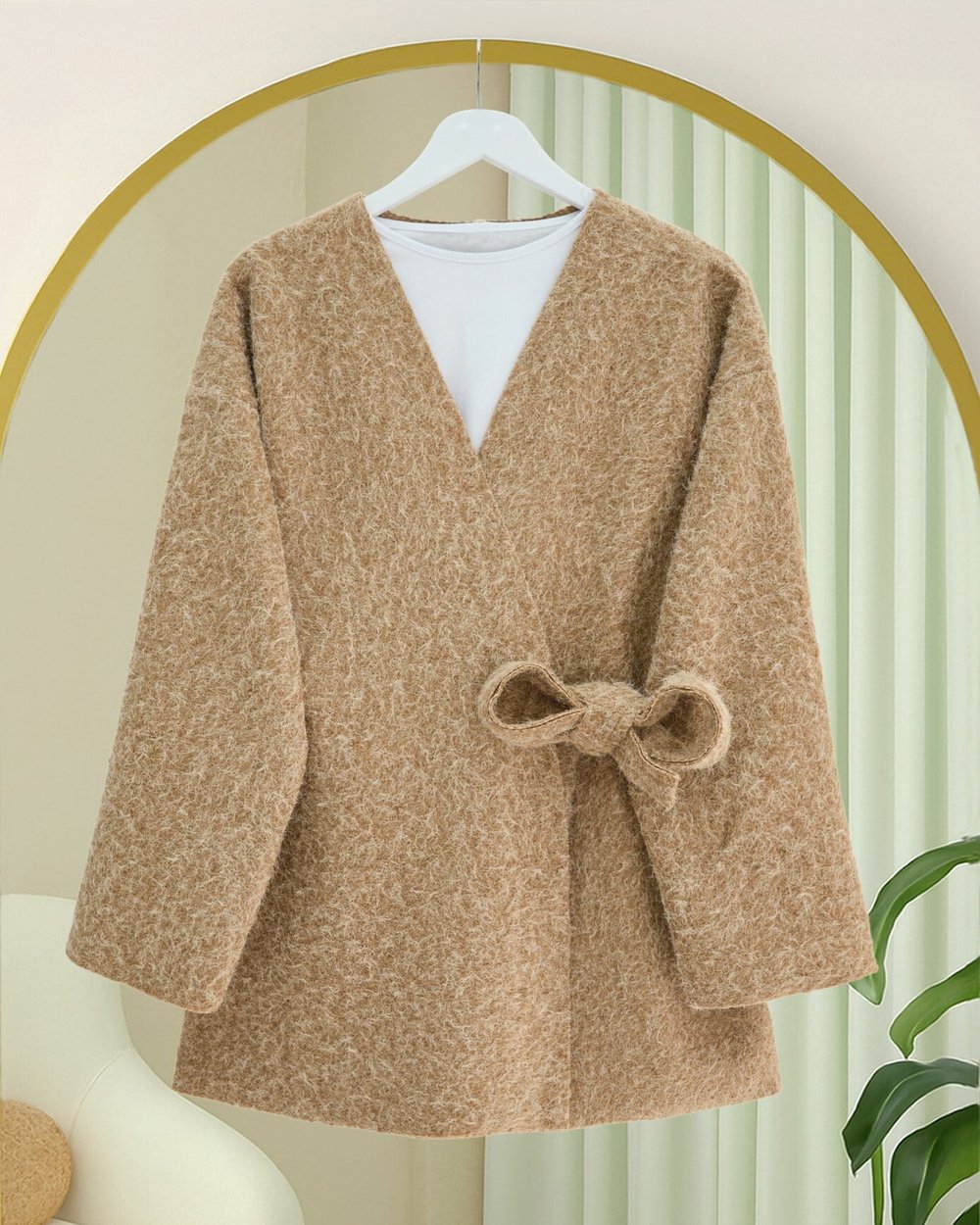 Yandan Bağlamalı Sakallı Kimono  -Vizon