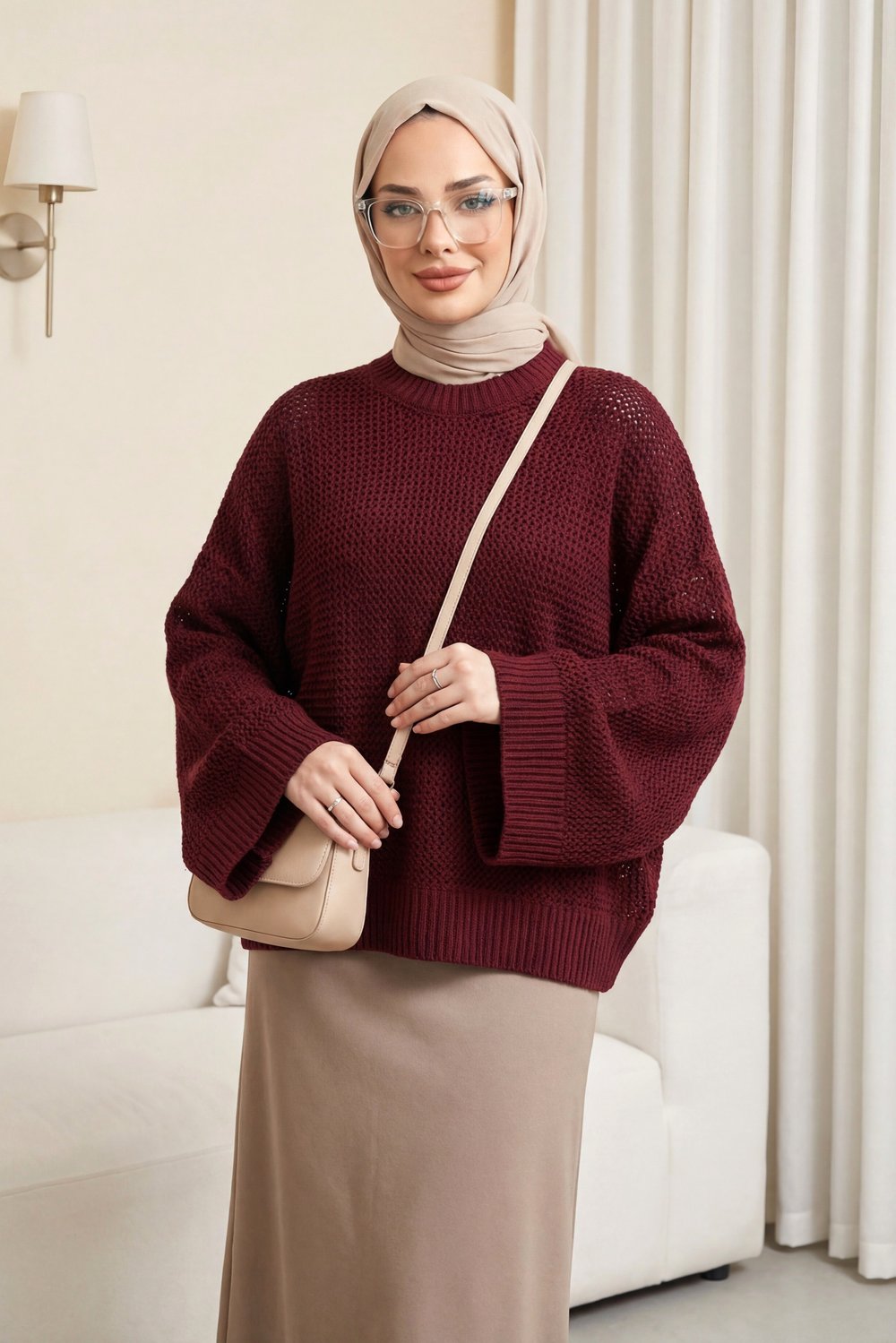 Yarasa Kol Ajurlu Triko Kazak -Bordo