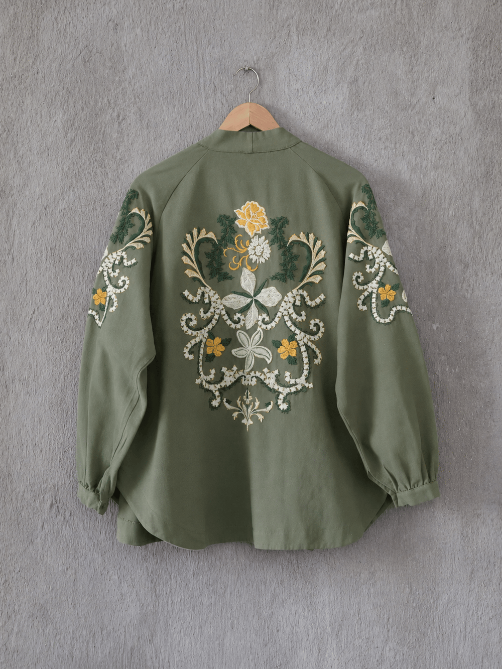Nakış Desenli Keten Bohem Kimono- Lacivert