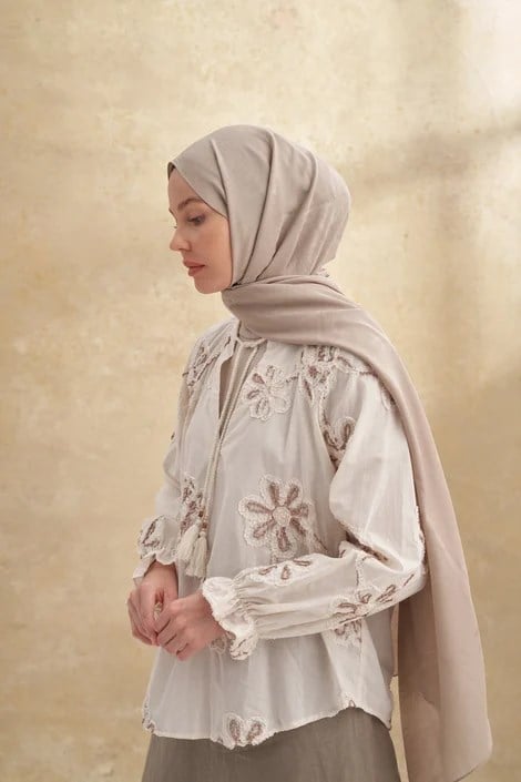 ARMANDA BAMBU BAROQ DESEN KOYU BEJ ŞAL