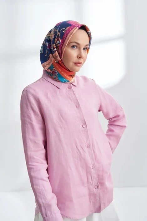 AZURE DESEN ÇİFT TARAFLI TWILL İPEK EŞARP - MOR - LEYLAK