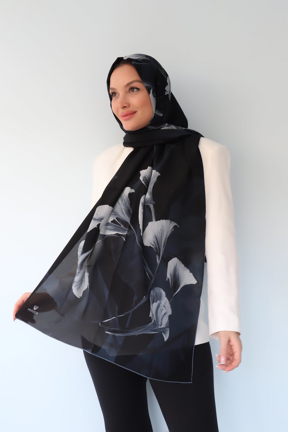 EFZA KREP İPEK ŞAL 70X190 CM -KOYU MAVİ