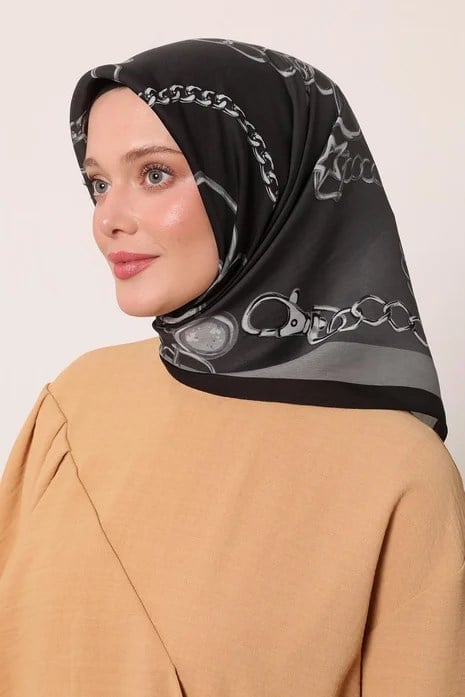 FLORAL EŞARP -KURŞUNİ SİYAHI