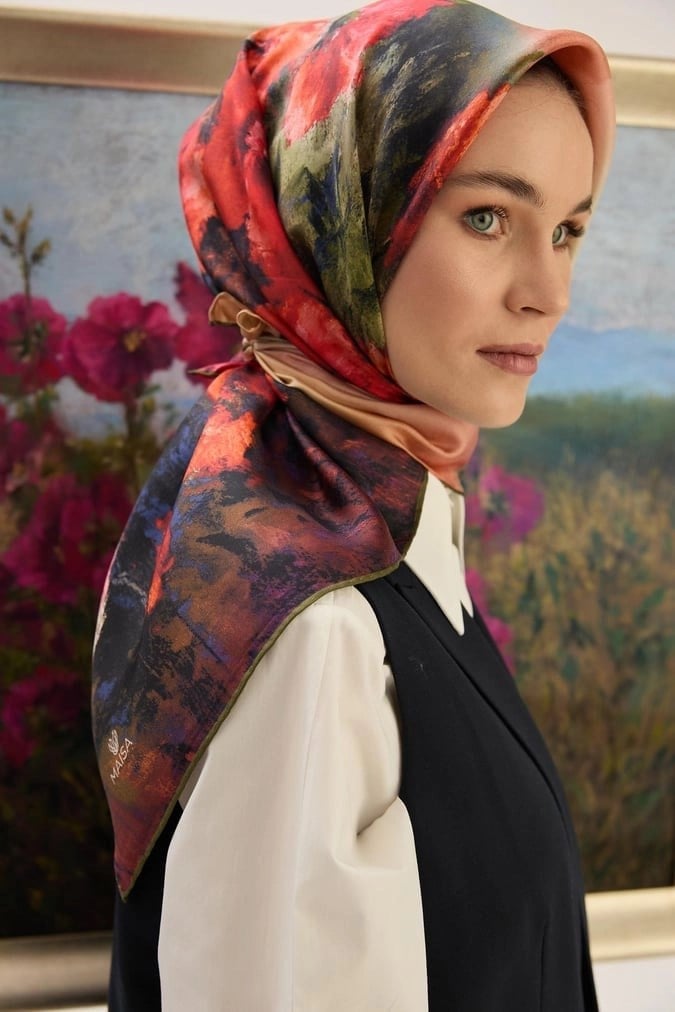 MAİSA FAM TİVİL İPEK EŞARP 90*90 CM - KAHVERENGİ