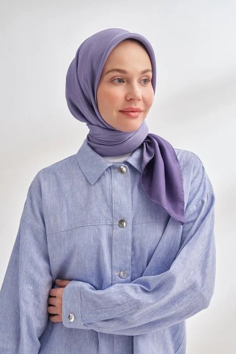 PREMIUM ÇİFT TARAFLI TWILL İPEK EŞARP - LEYLAK - MÜRDÜM