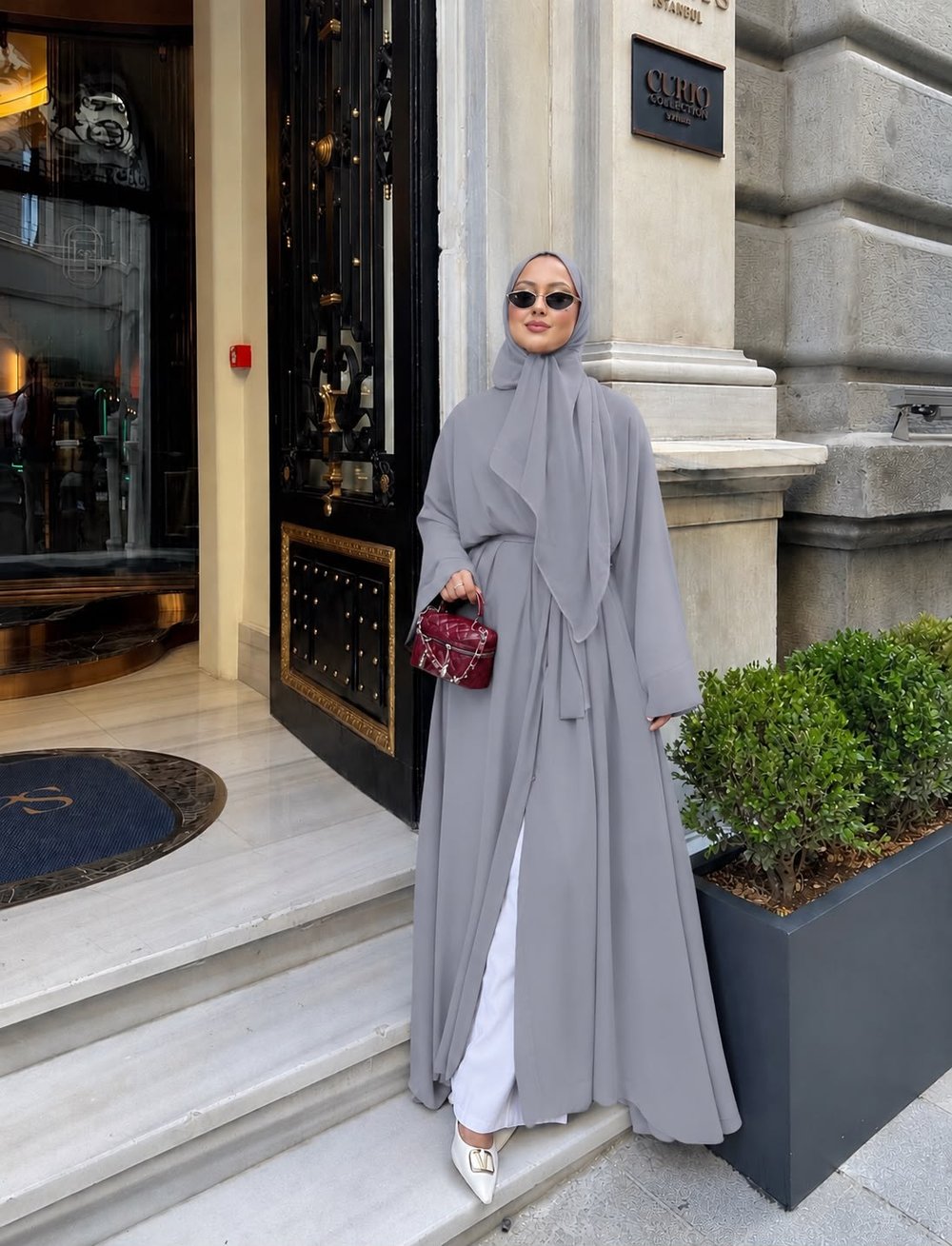 lena şallı abaya gri