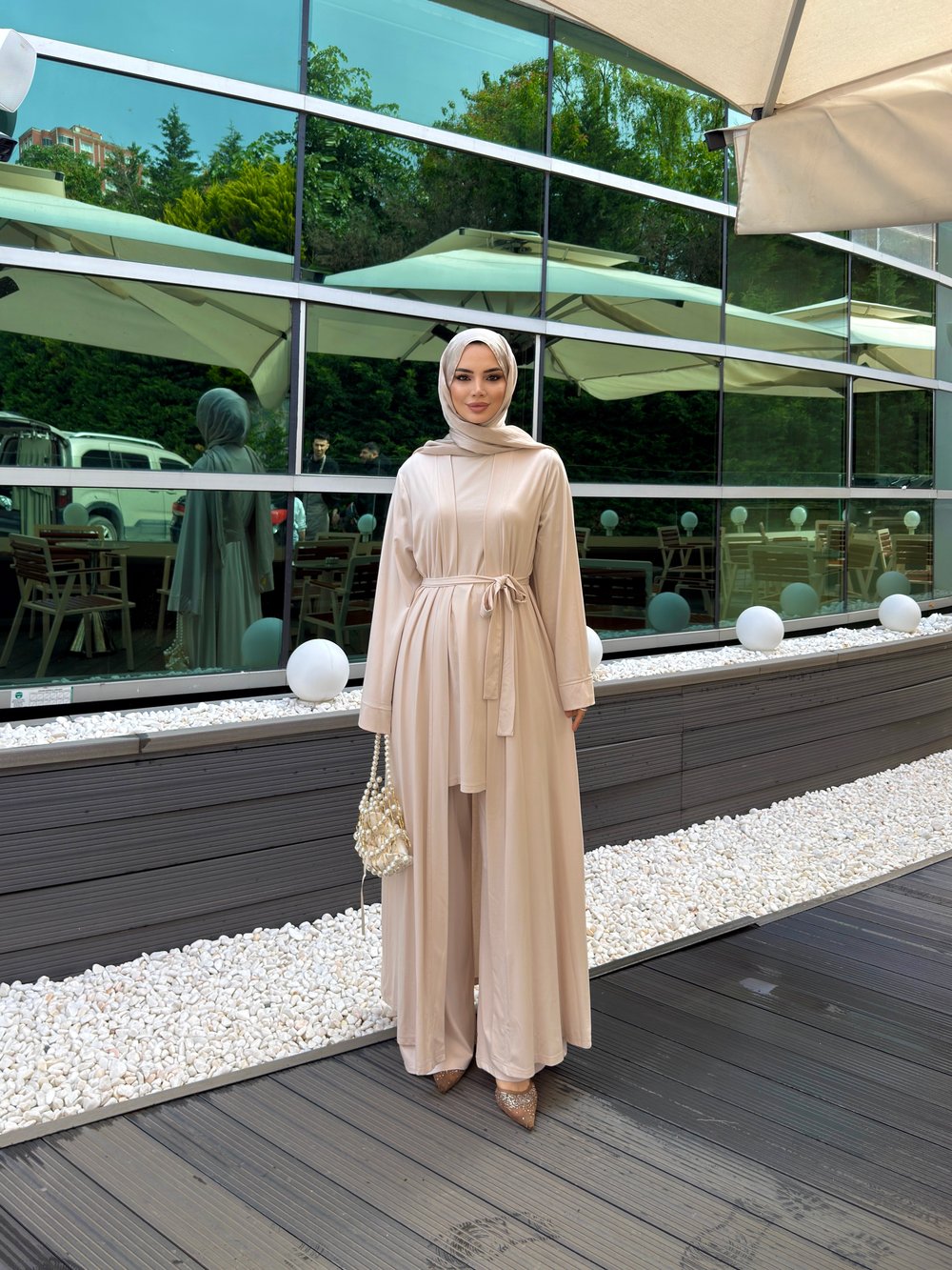 Meva 3 lü pantolonlu abaya takım