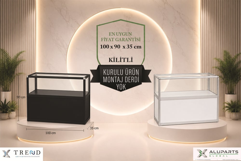 cam banko tezgah stand  dolaplı 100x90x35