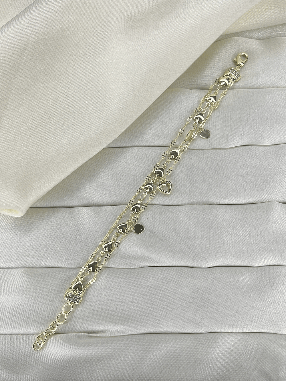 Fashion Jewelry Vip 3 Sıra Kalp Detaylı Kadın Bileklik Gold