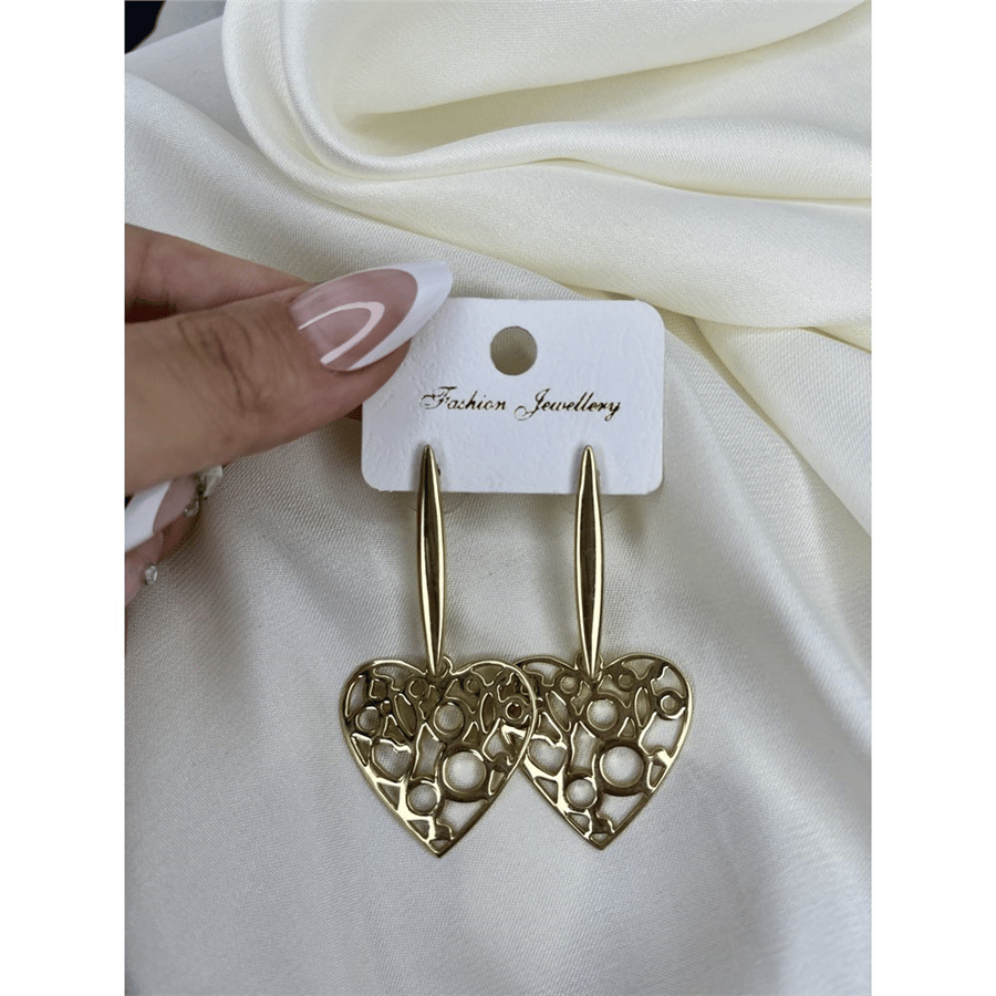 VİP Kalp Detaylı Gold Otantik Kadın Küpe  Gold