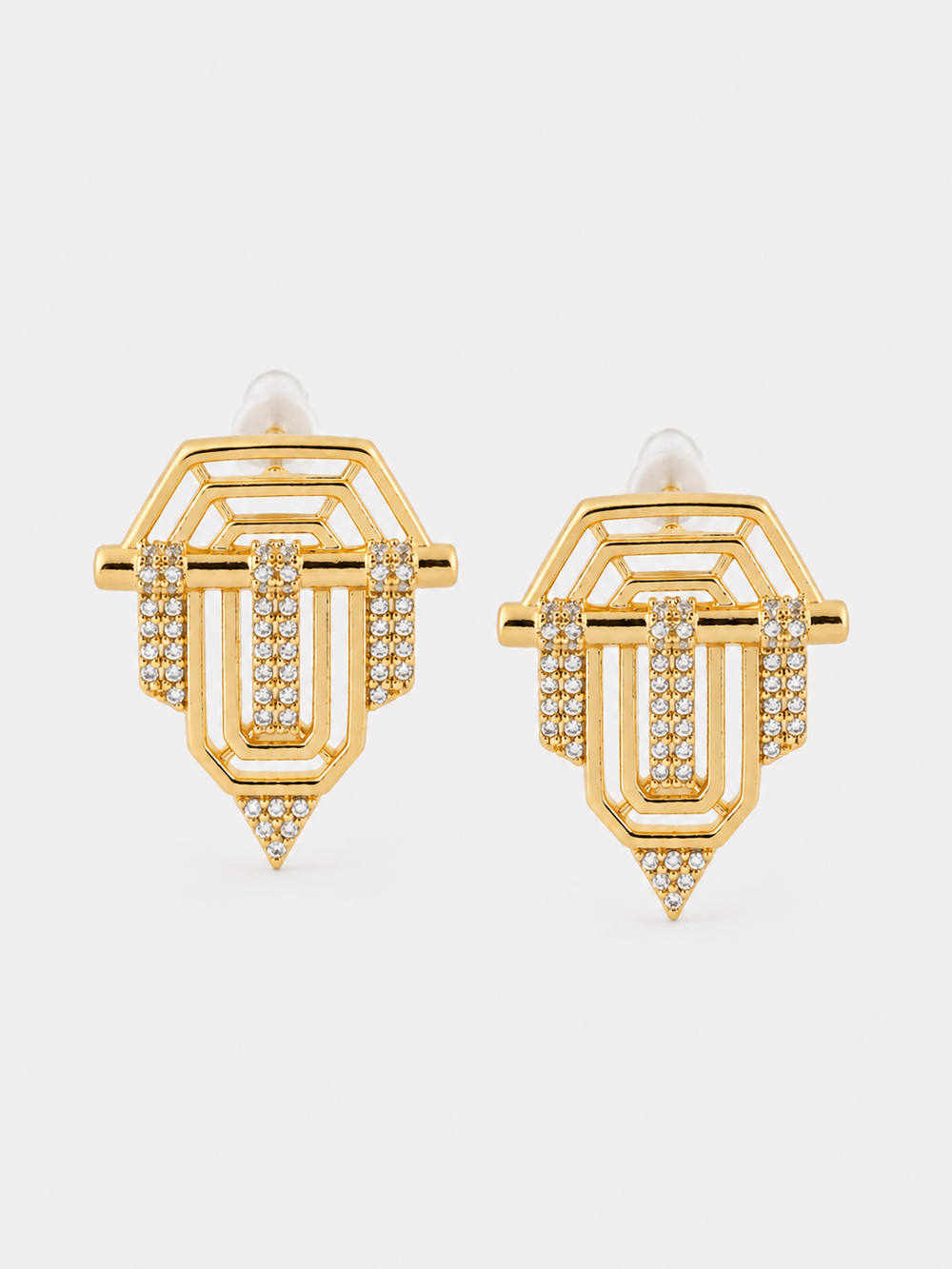 Geometrik Kalkan Gold Küpe