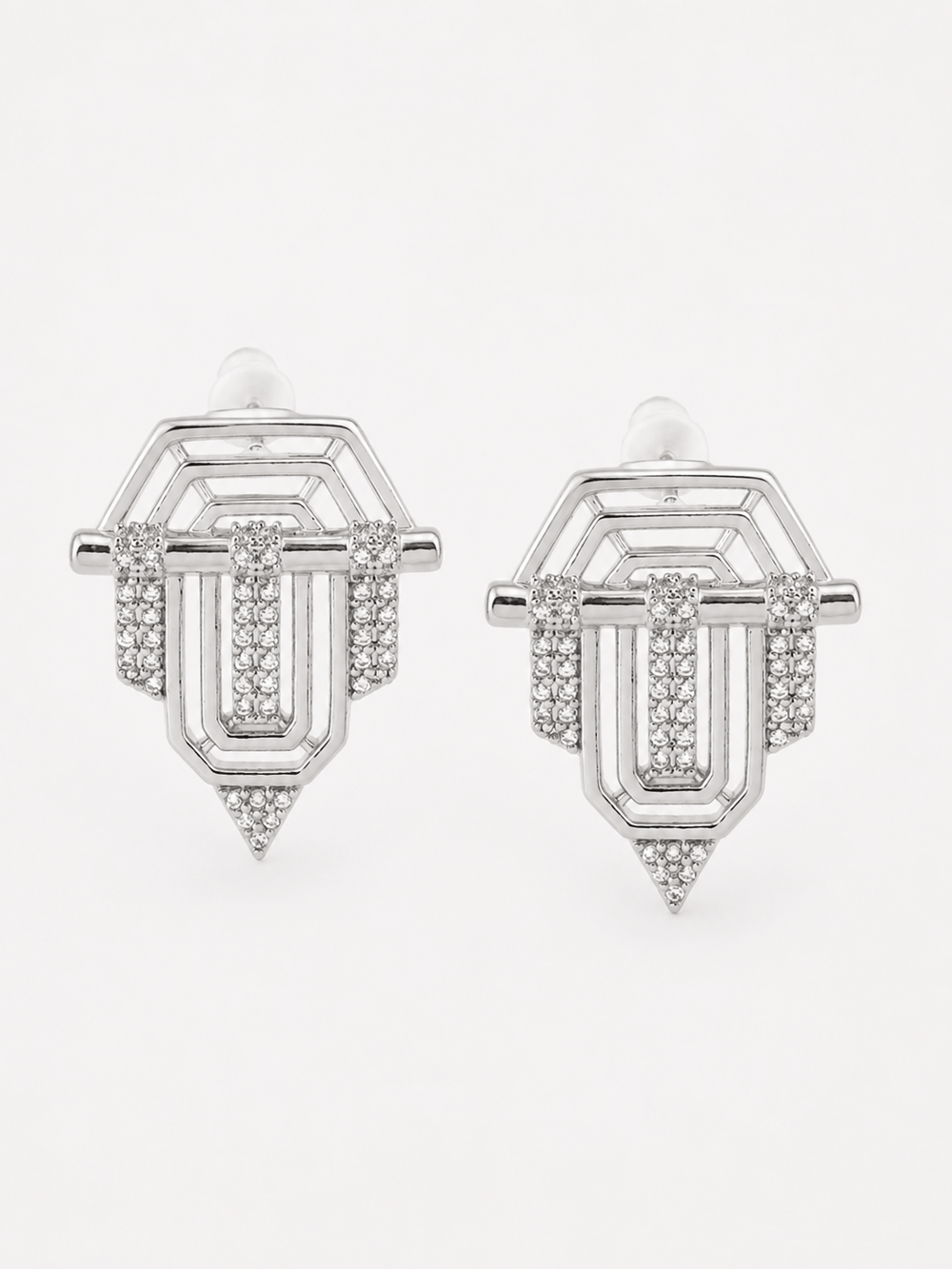 Geometrik Kalkan Silver Küpe