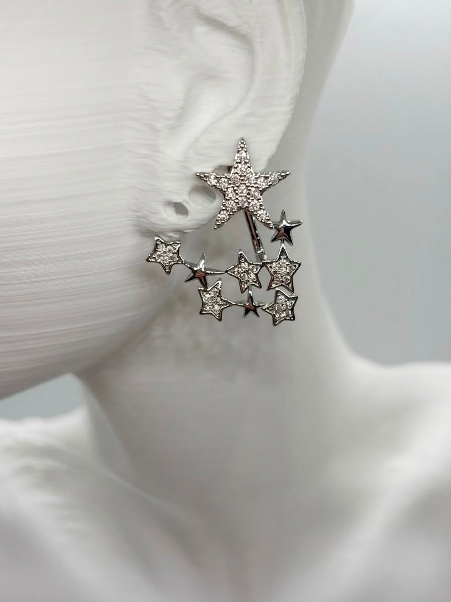 Zirkon Taşlı Yıldız Yağmuru silver Ceket Küpe
