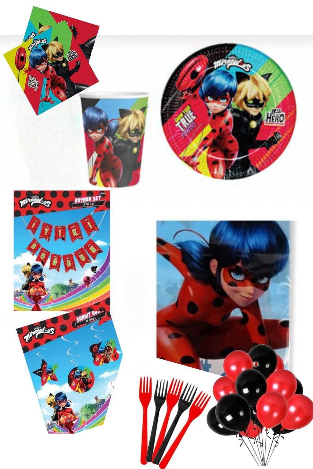 Mucize Uğur Böceği Ve Kara Kedi Miraculous Doğum Günü Parti Seti 8 Kişilik