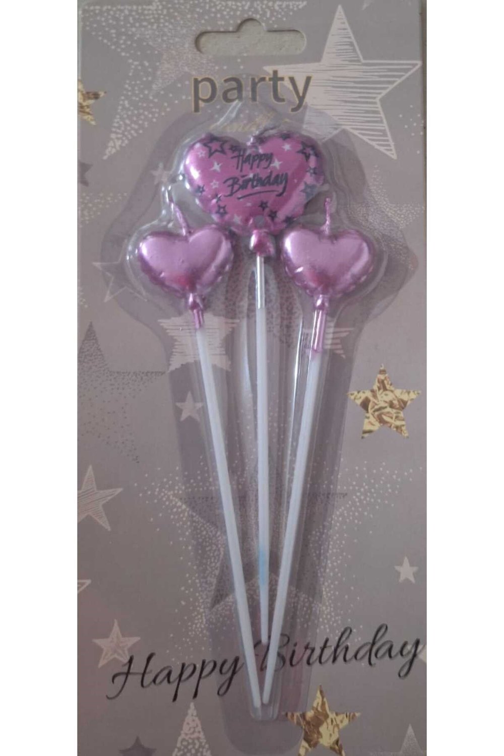 mutlu anılar parti evi happy birhday pembe kalpli mum seti