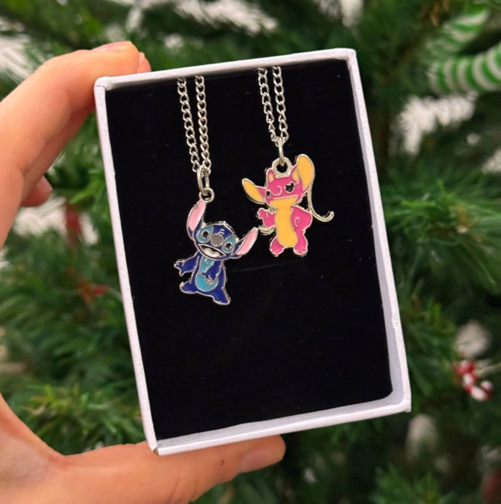 Stitch ve angel çift kolyesi
