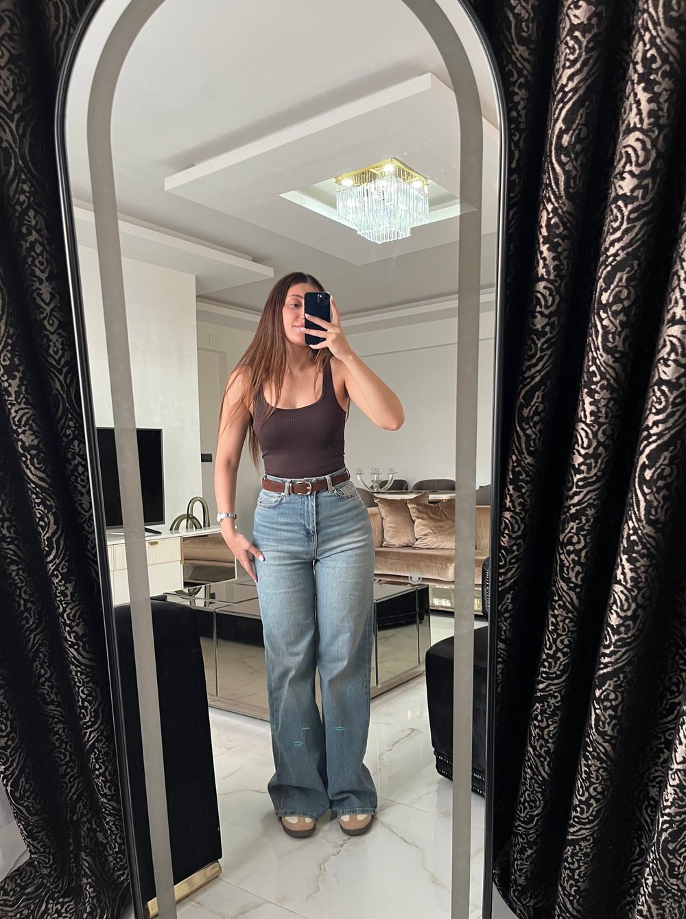 Kemerli düz kesim jean