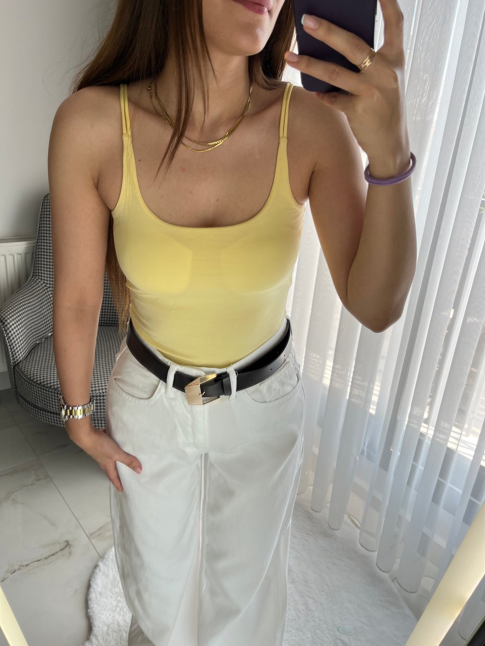 Sarı ip askılı body