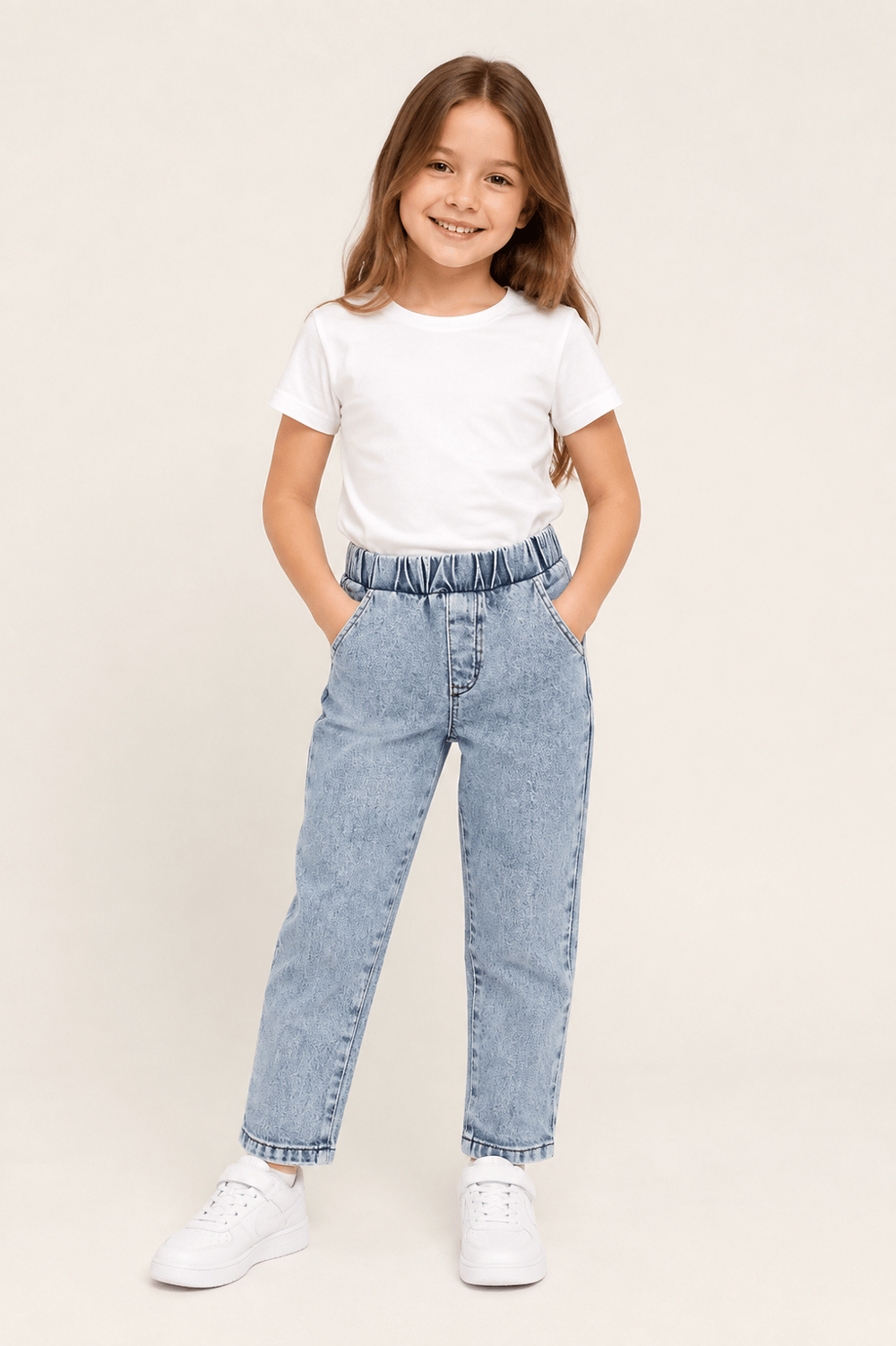 Beli Lastik Detaylı Unisex Denim Mavi