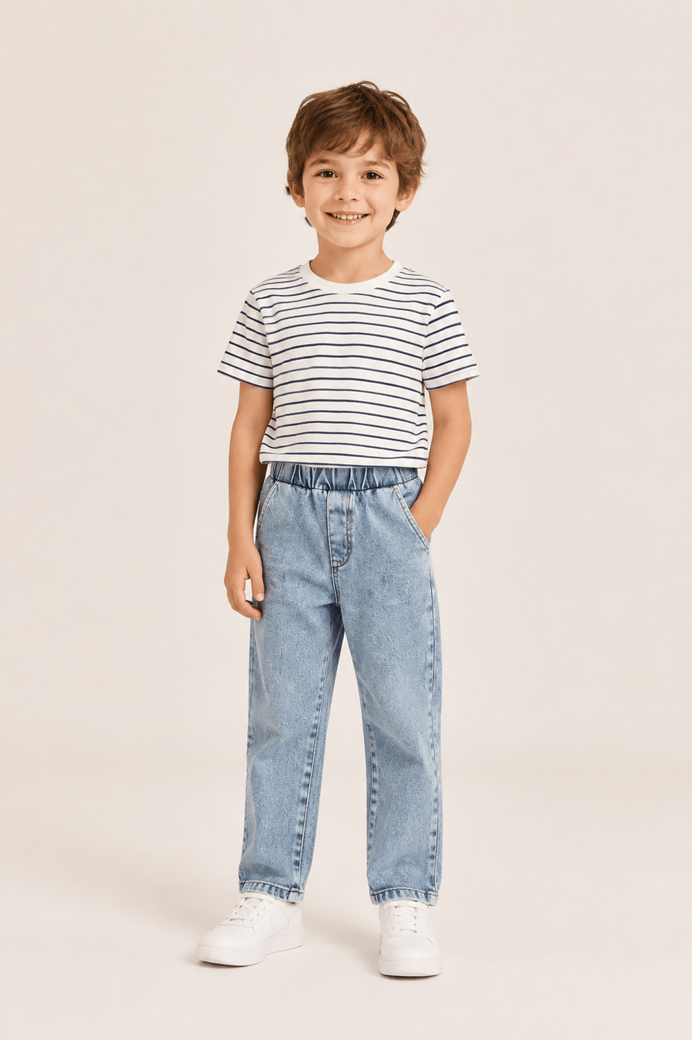 Beli Lastikli Erkek Çocuk Jean Mavi