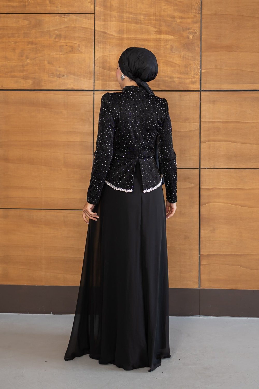 Kadife Şifon Etekli Model | Siyah